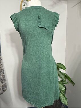 Emery Rose Women’s Green Ruffle Sleeve T-Shirt Dress Pocket Size M